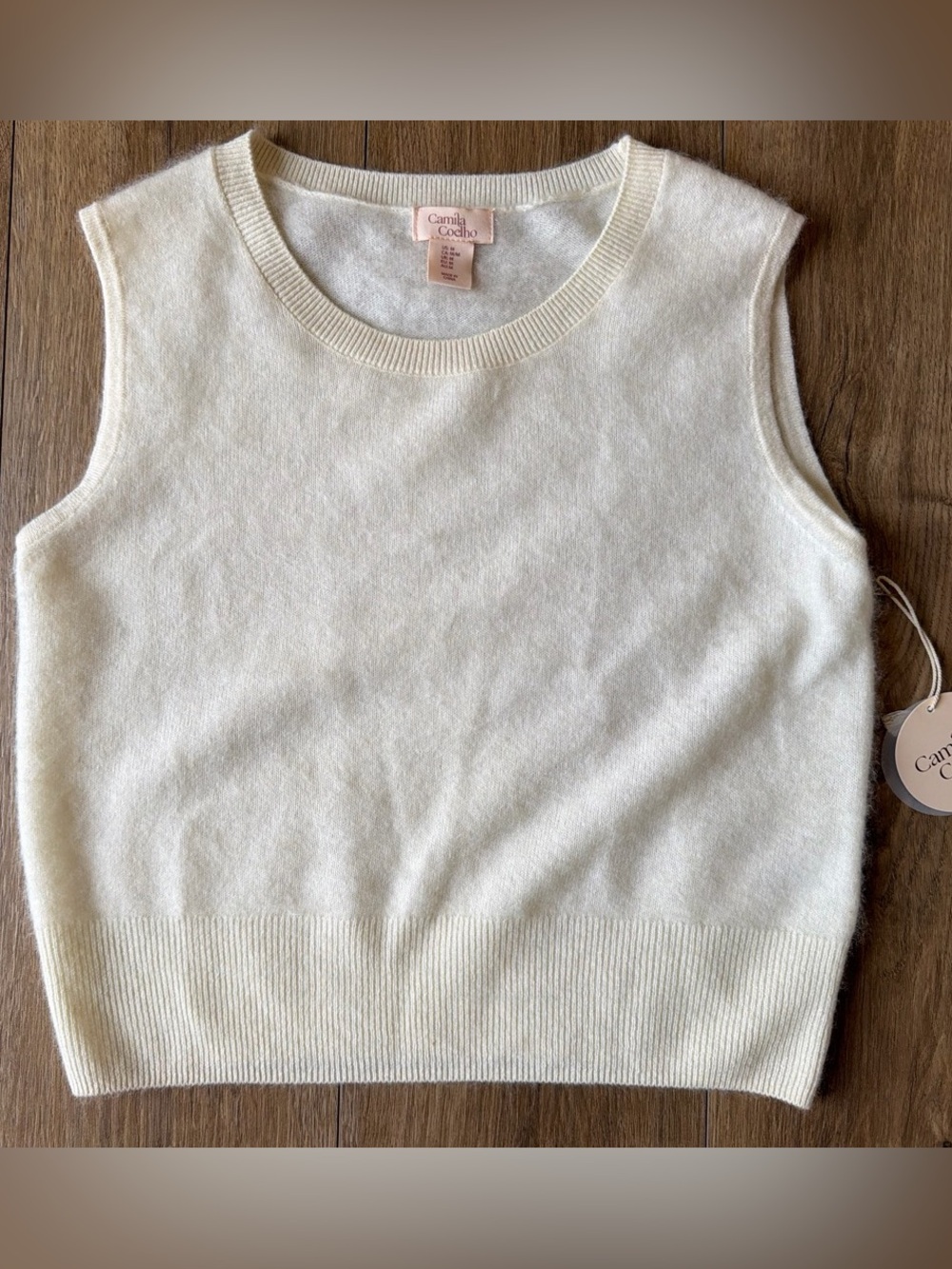 Camila Coelho Cream Cashmere & Wool Crewneck Sweater